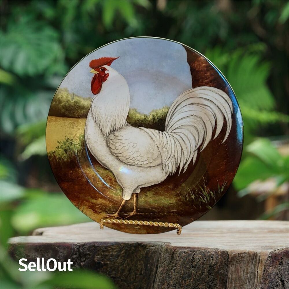 Sakura David Carter Brown Rooster Salad/Dessert Plates Set of 4